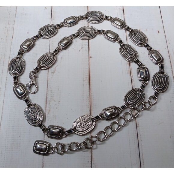 Western Boho Silver Tone Metal Oval & Square Ropy Chain Links Adjustable Belt main image 11